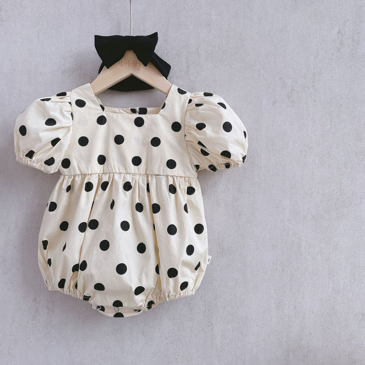 White Polkadot With Bow Romper