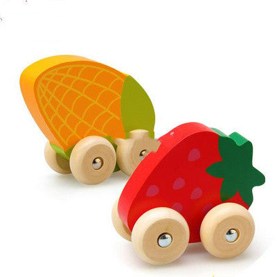 Baby Toys Wooden Fruit Shape Mini Car