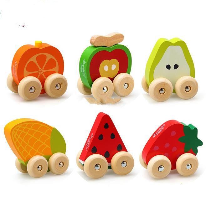 Baby Toys Wooden Fruit Shape Mini Car