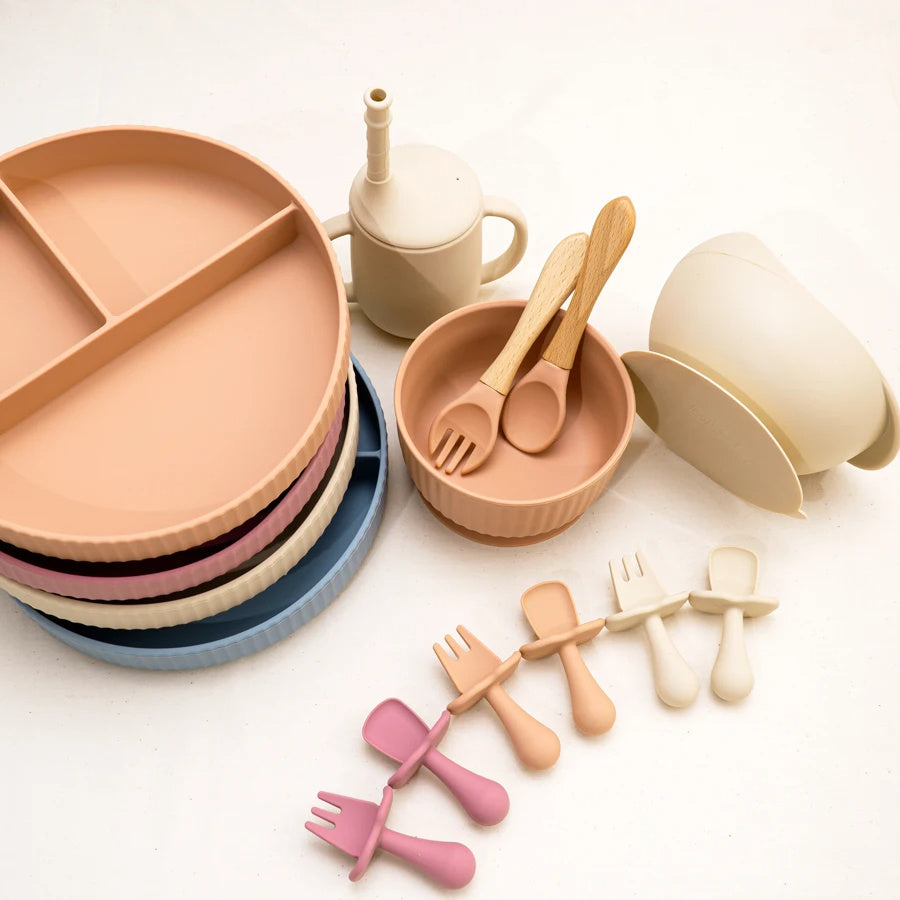 Baby Silicone Cookware Feeding Plate Bowl Set